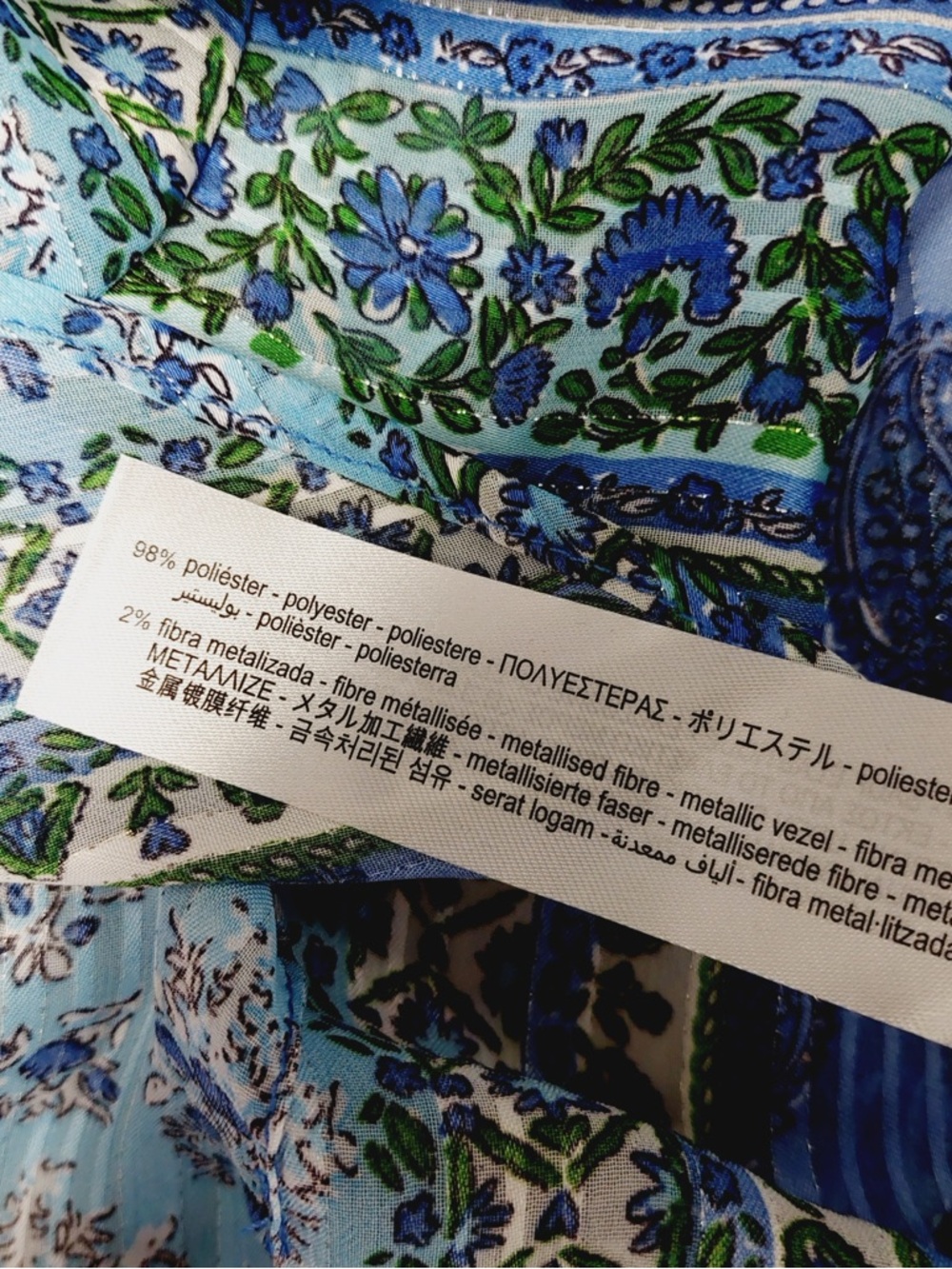 Zara Blouse Womens Medium Blue Green Floral Paisley Ruffle Boho Peplum Top P4775 - Picture 10 of 11